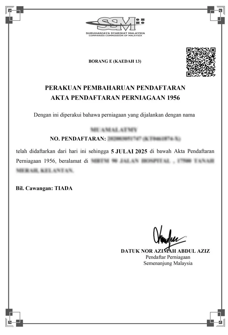 SSM registration certificate